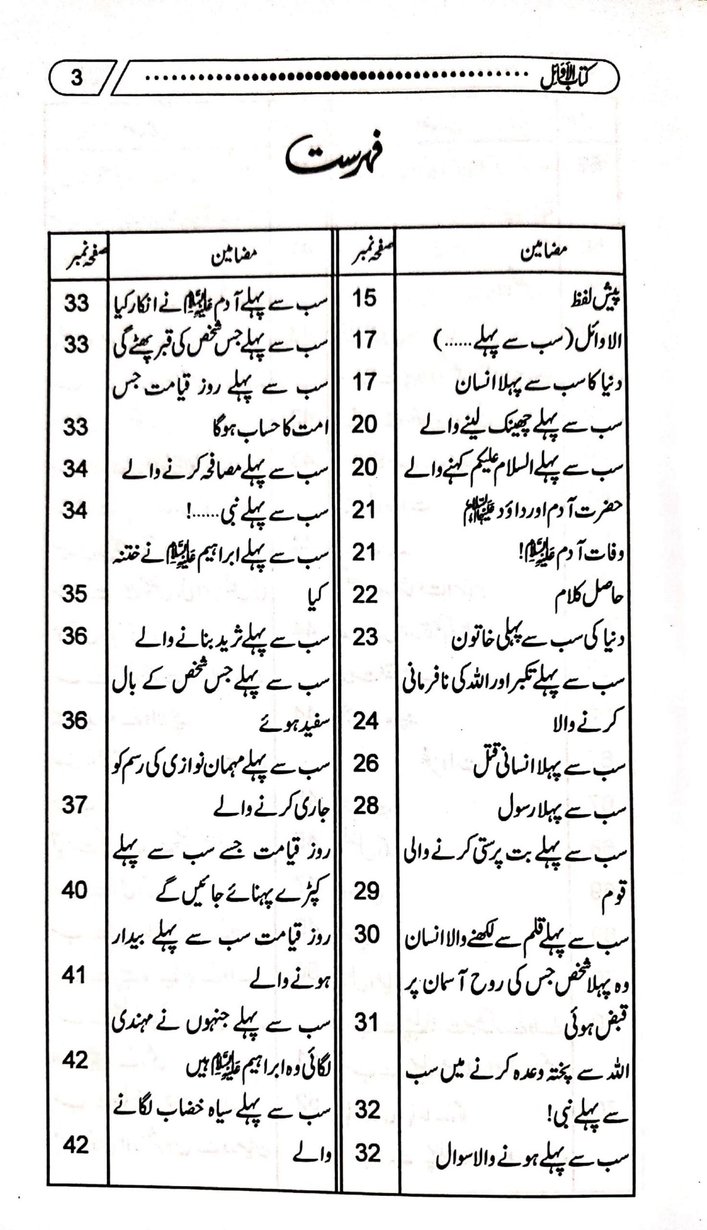 Kitab Ul Awail<br>کتاب الاوائل(سب سے پہلے)